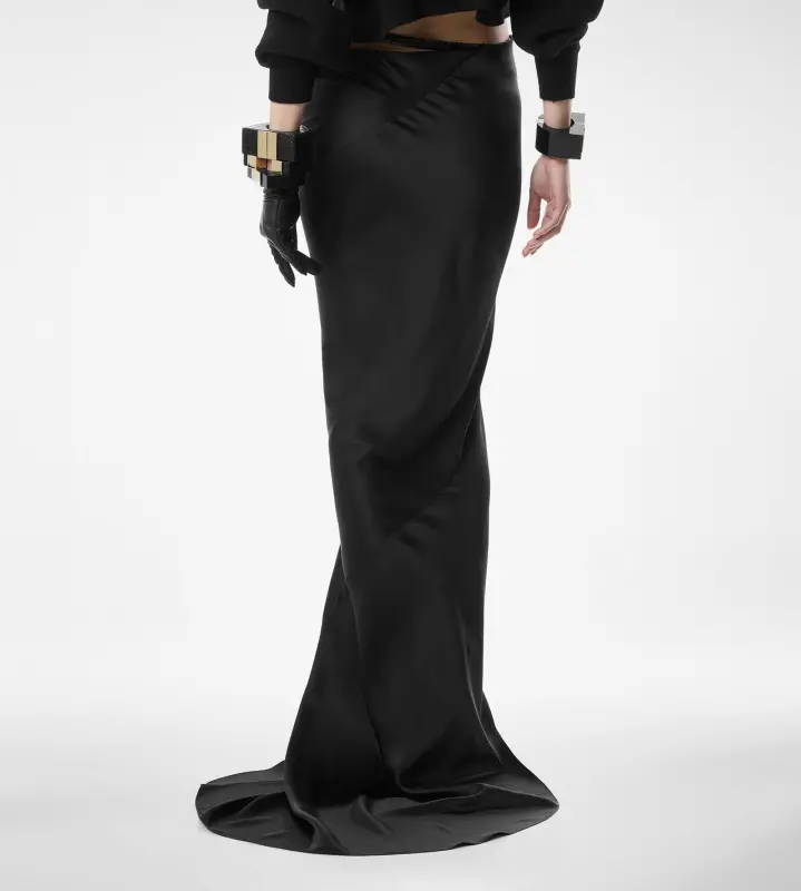SILK SATIN LONG BIAS SKIRT BLACK online